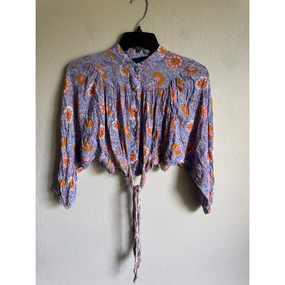 Rachel Rachel Roy Lilac Orange Floral Cropped Button Down Blouse Womens XS